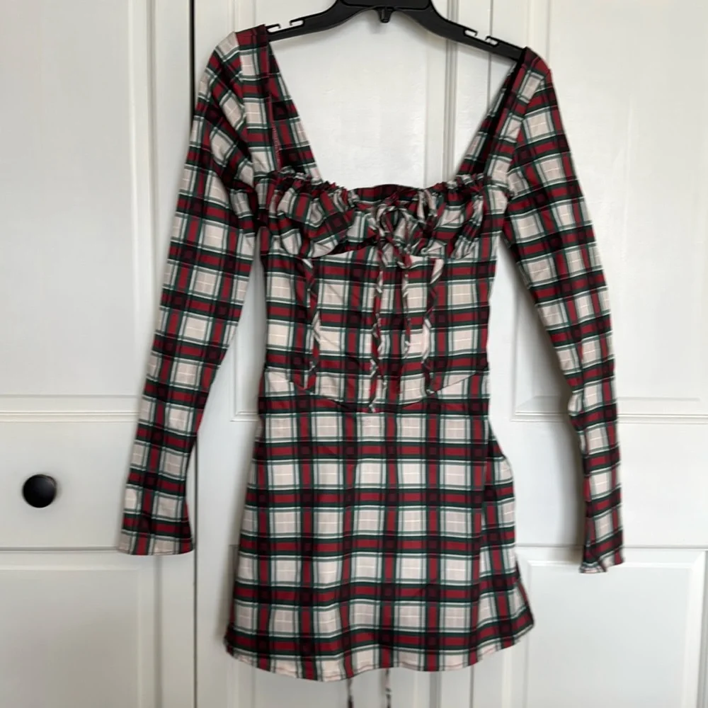 House of CB Malika Red Tartan Corset Mini Dress Women’s Size Medium - Picture 4 of 16
